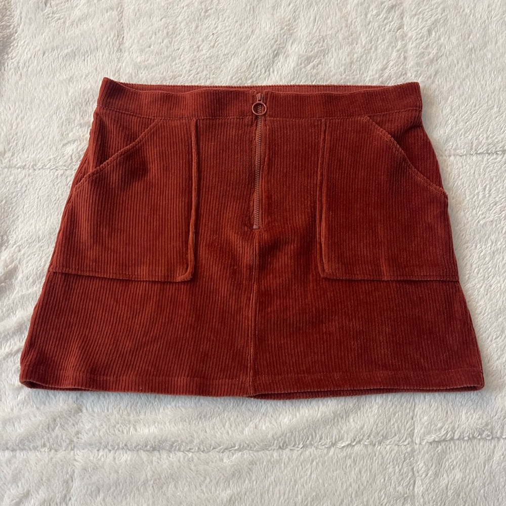 Rust Orange Corduroy Mini Skirt